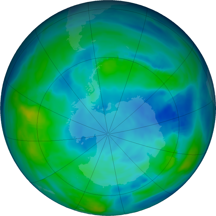 Antarctic ozone map for 26 May 2019